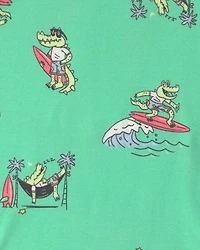 Boys Alligator Surfing 100% Cotton 4-Piece Pyjama Set - Green