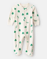 Baby St. Patrick's Day 100% Cotton Snug Fit 2-Way Zip Sleeper - Ivory