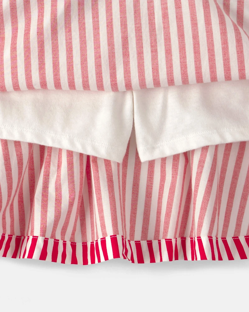 Girls Striped Skort - Red/White