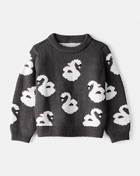 Toddler Girl Swan Sweater - Black