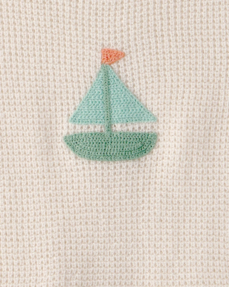 Baby 2-Piece Sailboat Crochet Top & Short Set - Cream