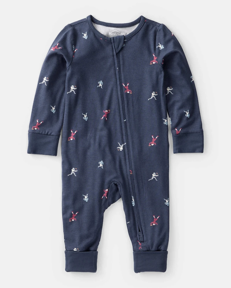 Baby Boy Football Print PurelySoft Long-Sleeve Sleeper - Blue