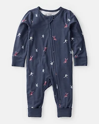 Baby Boy Football Print PurelySoft Long-Sleeve Sleeper - Blue