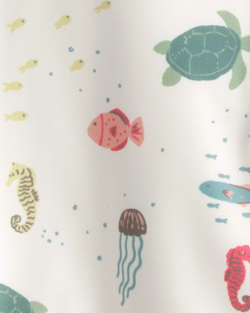 Toddler Girl Recycled Rashguard Swimsuit Under the Sea