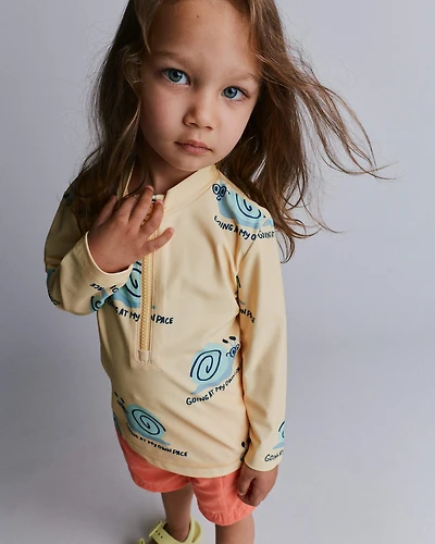Toddler Half-Zip Long-Sleeve Rashguard Snail Print- Yellow