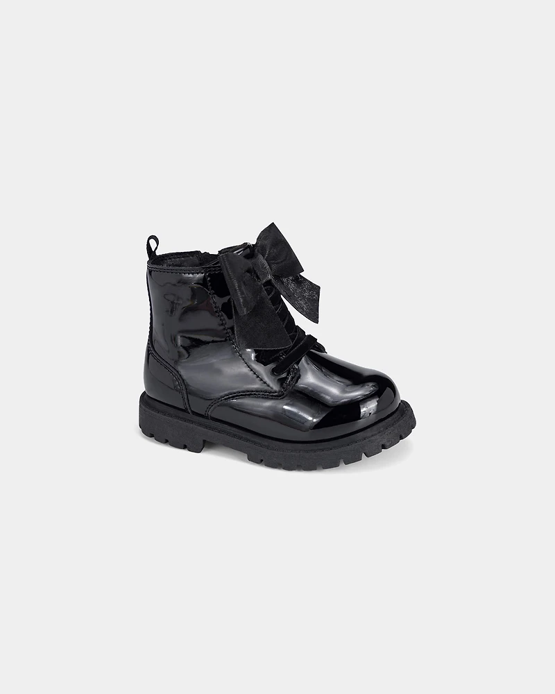 Girls Bow Combat Boots - Black