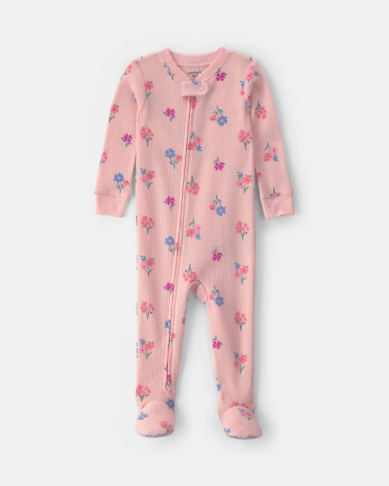 Baby Girl 1-Piece Floral Thermal Snug Fit Footed Pyjama - Pink