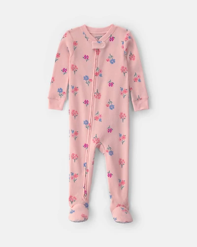 Baby Girl 1-Piece Floral Thermal Snug Fit Footed Pyjama - Pink