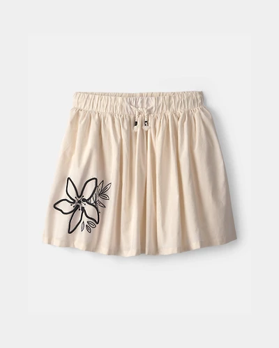 Girls Floral Embroidered Skirt - Ivory