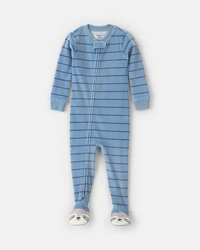 Toddler Boy 1-Piece Striped Raccoon DreamPlush Snug Fit Footed Pyjama - Blue
