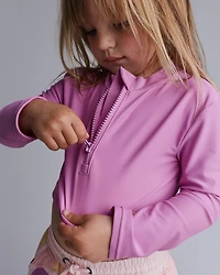 Toddler Girl Cropped Long-Sleeve Rashguard Set Tropical Print - Purple/Rose