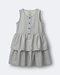 Toddler Girl Tiered Drop-Waist Dress Stripes - Cream/Slate Blue
