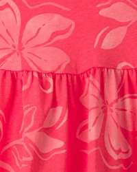 Toddler Girl Tropical Floral Sleeveless Dress - Coral