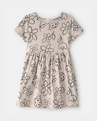 Toddler Girl Floral Ladybug Short-Sleeve Dress - Brown