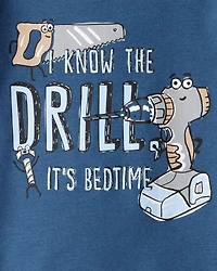 Toddler Boy Construction Print 100% Cotton Long-Sleeve Snug Fit 4-Piece pyjamas - Blue/Grey