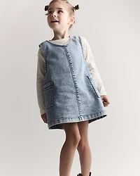 Toddler Girl Otter Pocket Denim Jumper Avenue Wash - Blue