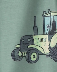 Toddler Boy Tractor Loose Fit 2-Piece Pyjama Set - Green