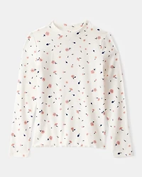 Girls Mock Neck Floral Print Long-Sleeve Top - White