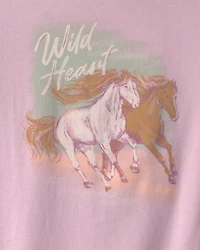 Girls 'Wild Heart' Horse Long-Sleeve Graphic Tee - Purple
