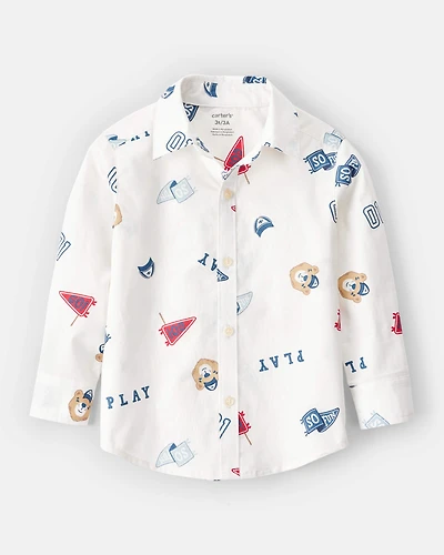 Toddler Boy Bear Cotton Long-Sleeve Button-Down Shirt