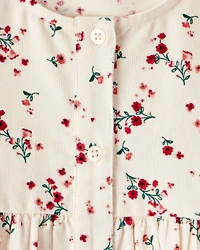 Toddler Girl Floral Print Corduroy Long-Sleeve Dress - White