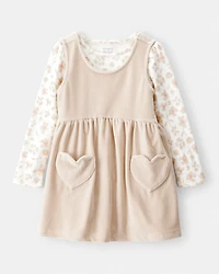 Toddler Girl Floral Velour Dress Set - Tan
