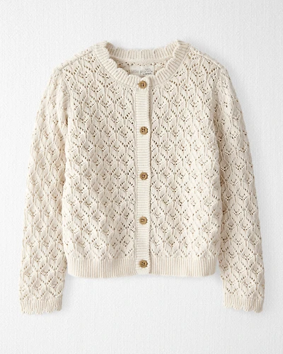 Toddler Girl Organic Cotton Pointelle Sweater Knit Cardigan