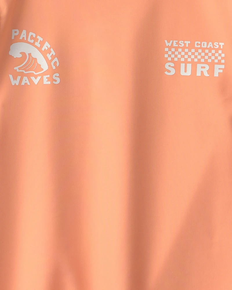 Boys 2-Piece Long-Sleeve Rashguard & Tropical Swim Trunks Set - Orange/Green