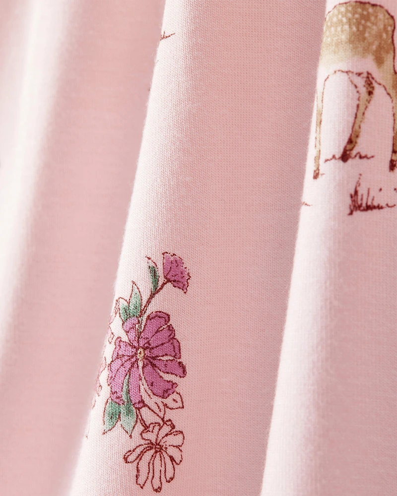 Baby Girl Deer & Floral Print PurelySoft Long-Sleeve 2-Way Zip 1-Piece pyjamas - Pink