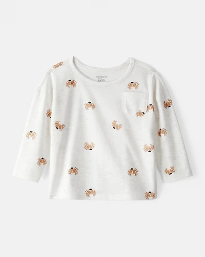 Baby Girl Croissant Print Long Sleeve Tee - Cream