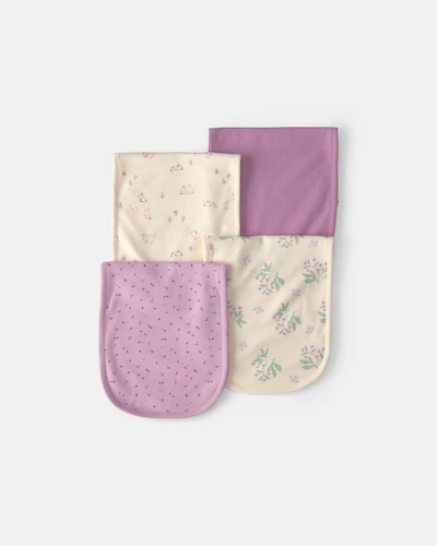 Baby Girl 4-Pack Cherry Floral Burp Cloths - Purple/Ivory