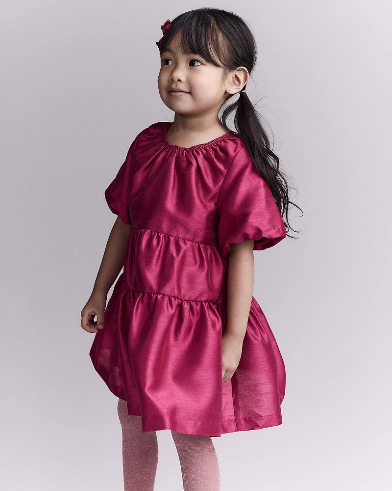 Toddler Girl Puff Sleeve Short-Sleeve Dress - Pink