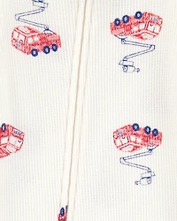Baby Boy Fire Truck Print Waffle Knit Footie 1-Piece Pyjamas