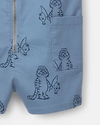 Toddler Boy Romper with Otter Pockets Fishing Tiger Print - Slate