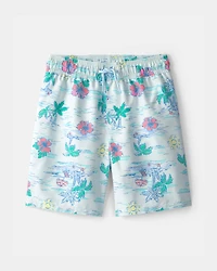 Boys Floral  Swim Trunks - Blue