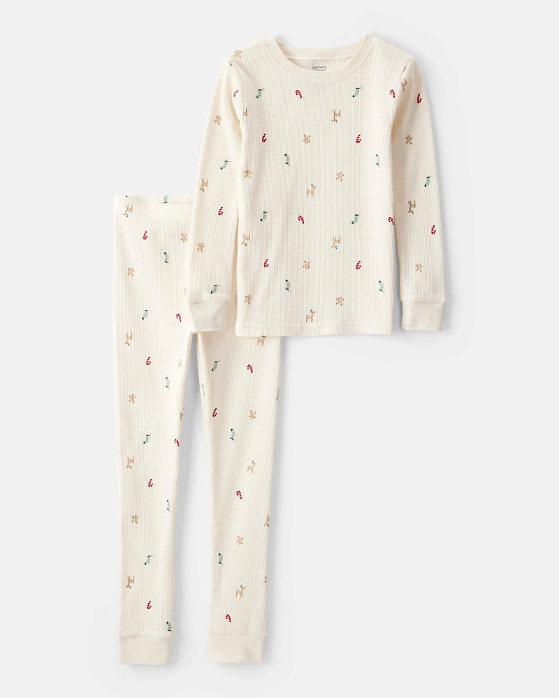 Kid Christmas Print Cotton Long-Sleeve Snug Fit 2-Piece pyjamas - White