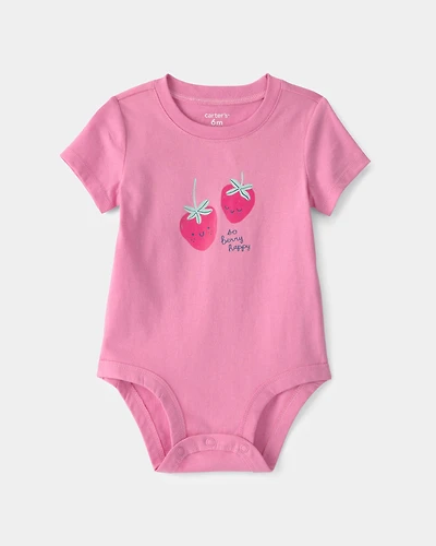 Baby Girl 'So Berry Happy' Strawberry Graphic Bodysuit - Pink