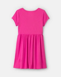 Girls Rib Short-Sleeve Dress - Pink