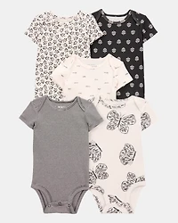 Baby Girl 5-Pack Striped Butterfly Short-Sleeve Cotton Bodysuits