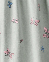 Baby Girl Butterfly Ruffle Cotton Long-Sleeve Jumpsuit - Green