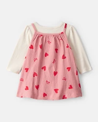 Baby Girl Valentine's Day 2-Piece Heart Long-Sleeve Dress Set - Pink/Red