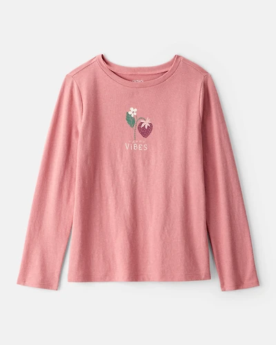 Girls Strawberry Happy Vibes Long-Sleeve Graphic Tee - Pink