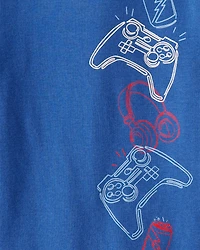 Boys Gaming Print 100% Cotton Long-Sleeve 4-Piece Pyjamas - Blue