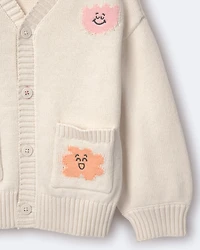 Toddler Cardigan with Avenue Pockets Character Print- Cream