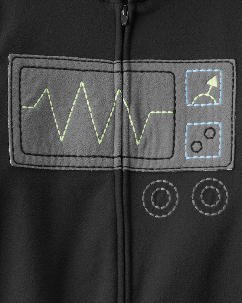 Boys Robot Fleece Hooded Zip-Up 1-Piece Pyjama Jumpsuit - Black