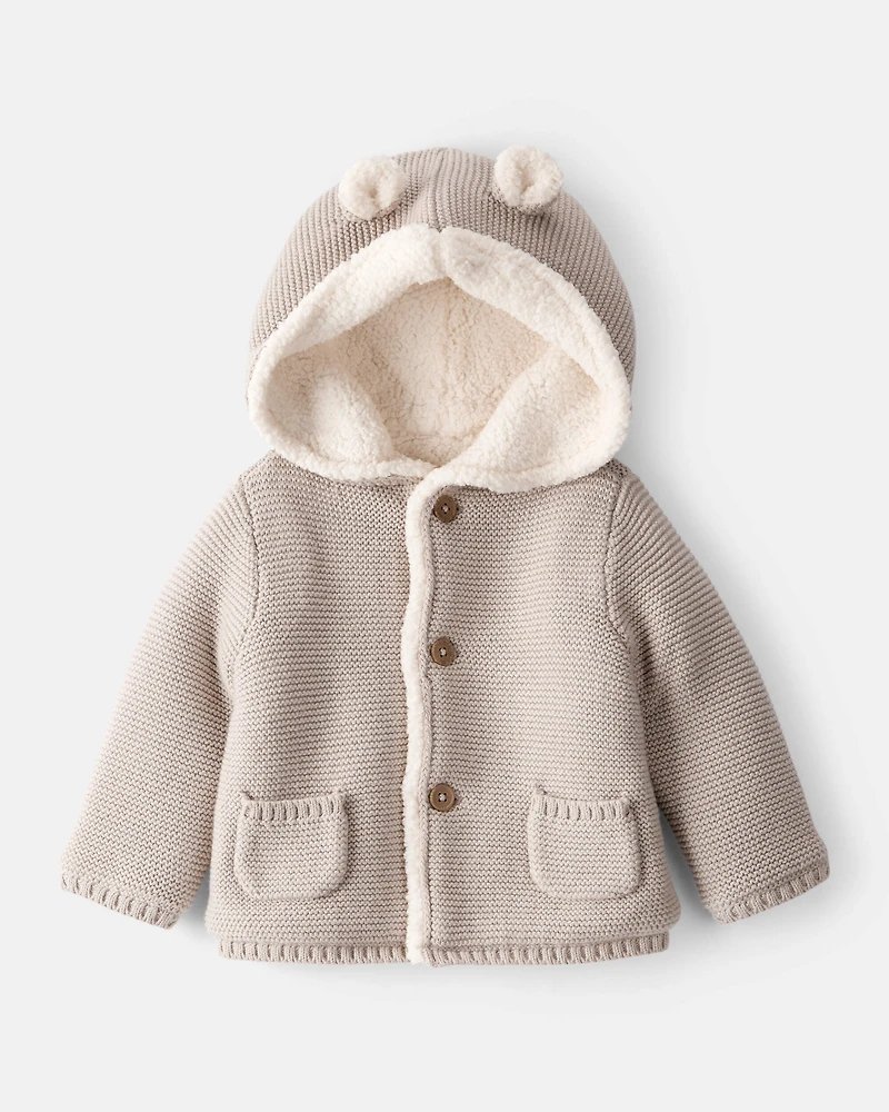 Baby Sherpa Lined Cotton Long-Sleeve Sweater - Brown