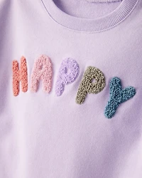 Toddler Girl Happy French Terry Long-Sleeve Pullover Sweatshirt - Purple