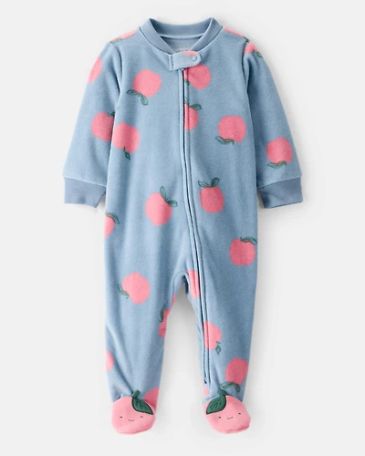 Baby Girl Apple Print Loose Fit Long-Sleeve Sleeper- Blue