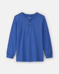 Boys Long-Sleeve Henley T-Shirt - Blue
