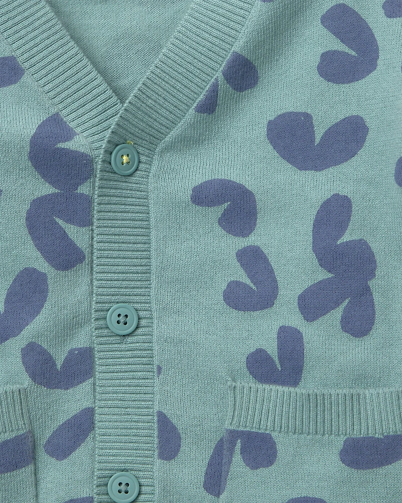 Toddler Cardigan with Avenue Pockets Abstract Print - Teal